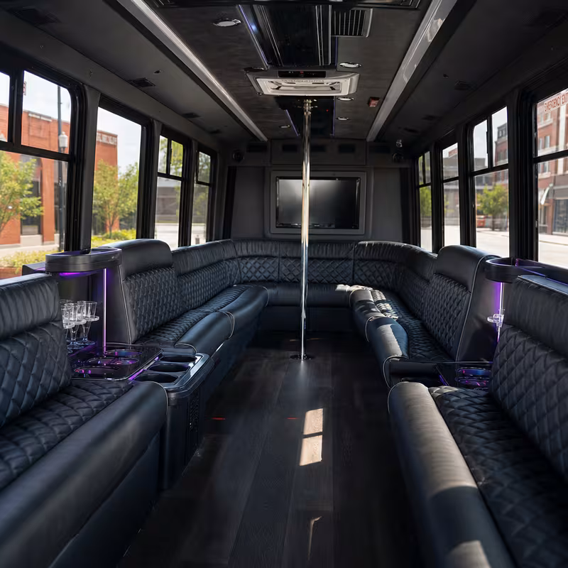 Passenger watching the St Louis scenery during a regional party bus road trip